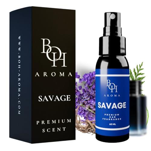 BOH Aroma profumo per auto SAVAGE - profumo per auto e deodorante per interni, neutralizza gli odori in auto, profumo per auto con profumo proprio, accessori per interni - 60 ml