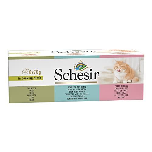 Schesir, Cibo Umido per Gatti Adulti Gusti Assortiti, Filetti in Brodo - 420g (6 x 70g)