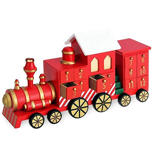 BAKAJI Calendario dell'Avvento di Natale in Legno Trenino Natalizio con 24 Cassetti Numerati