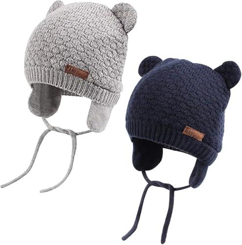 DRESHOW Cappello Bambino Orso - Set di 2 Berretti Neonato Caldi e Morbidi