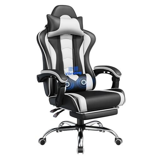 Yaheetech Sedia da Gaming Ergonomica Massaggiante Bianco