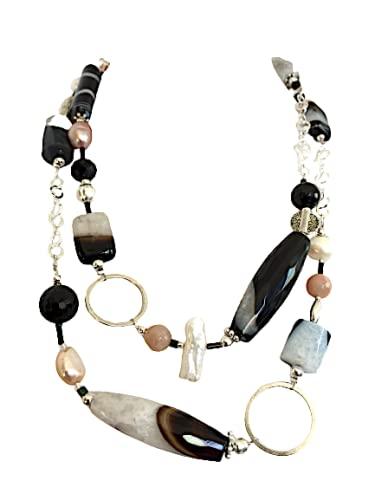 Collana Lunga Donna in Argento e Pietre Dure 