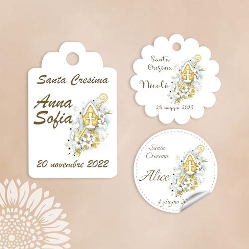 10 pezzi Cartellini o Adesivi SANTA CRESIMA personalizzati, varie misure, bomboniere, cartellini, adesivi, segnaposto, etichette (CRE-01)