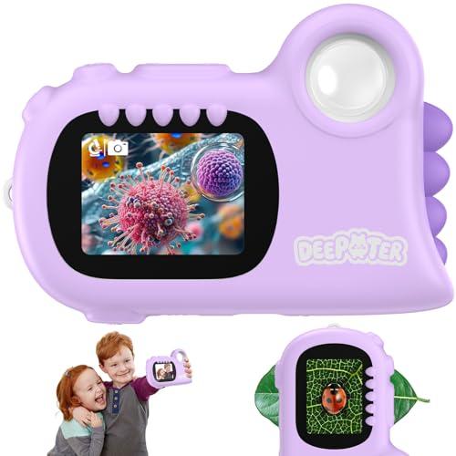 Microscopio Digitale 2 in 1 per Bambini Deepoter 1000X con 8 LED Regolabili, Viola