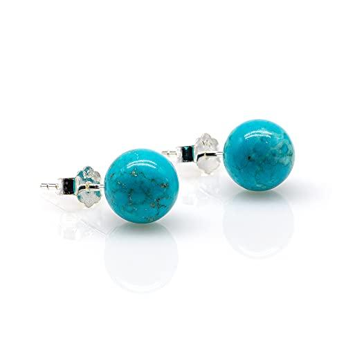 Orecchini in Argento Sterling 925 con Perle di Turchese 8mm