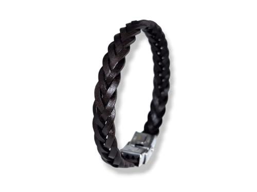 Bracciale Uomo in Pelle Intrecciata Nera con Chiusura in Acciaio Inox - Collezione Patagonia LuZ
