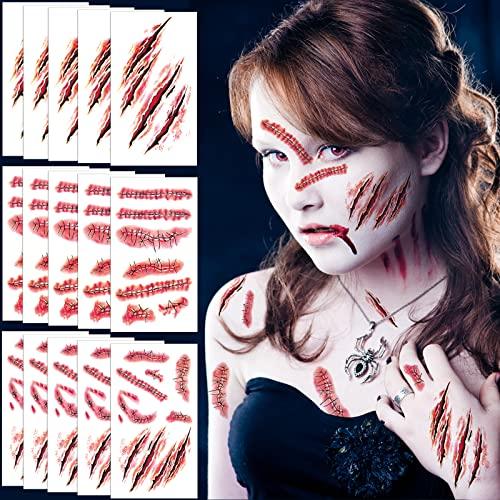 15 Fogli Tatuaggi Temporanei di Halloween: Cicatrici, Ferite e Effetti Speciali per un Look da Urlo