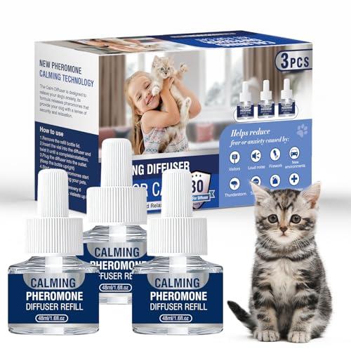 Piuess Feromoni Gatto - Diffusore Calmante Antistress per Gatti Irrequieti - 3 Ricariche da 48ml