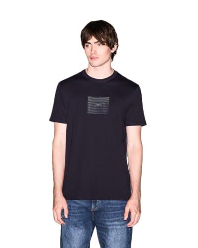 Armani Exchange Men's Plain 3D - Maglietta con Logo Stampato Frontale, Blu, M