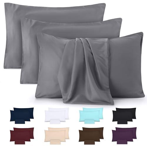 Utopia Bedding - Set di 4 Federe Grigie in Microfibra Spazzolata (50 x 75 cm)