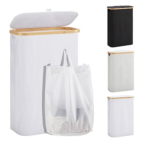YOUDENOVA Cesto Portabiancheria Salvaspazio in Bambù Bianco con Coperchio (48L)
