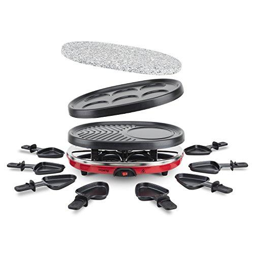 H.Koenig RP412 Apparecchio Multifunzione 4-in-1: Raclette, Griglia, Pietra Naturale, Crêpes