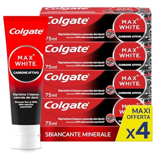 Colgate Max White Carbone Attivo - Dentifricio Sbiancante 4x75ml