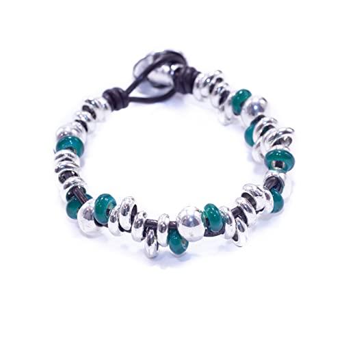 Bracciale Boho Chic in Pelle, Zama Placcata Argento e Cristalli Cechi