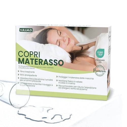 Coprimaterasso Matrimoniale Impermeabile in Spugna di Bambù 160x190 cm