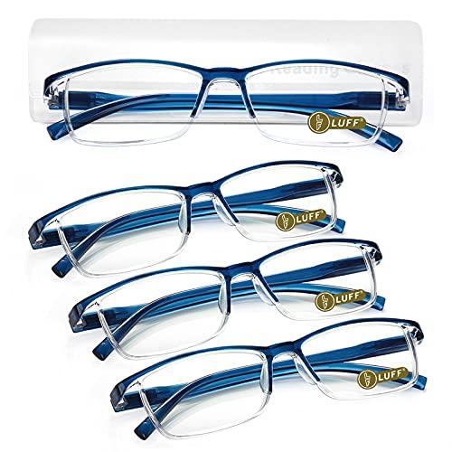 LUFF - 4 Occhiali da Lettura con Protezione Luce Blu, Portatili, Ultra Leggeri, Blu, 4.0X