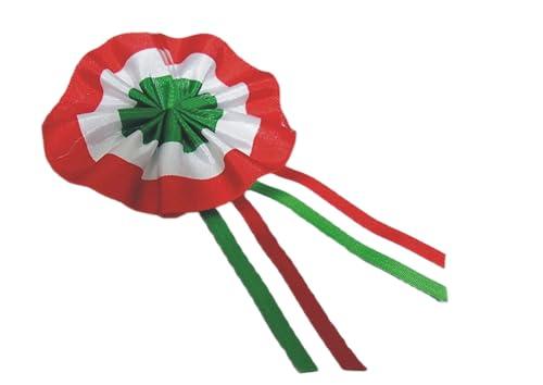 50 Coccarde Tricolore Italia 5 cm. diametro, lunga 10 cm. con Spilla sul Posteriore, in Tessuto