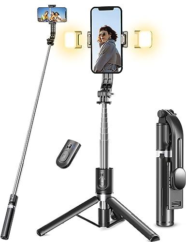 Bastone Selfie Treppiede con 2 Luci LED e Telecomando Bluetooth, Estensibile fino a 114cm