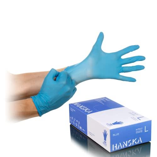 HANSKA 100 Guanti Monouso Nitrile Blu - Senza Polvere - Usa e Getta - Ambidestri - Non Sterili - Base di Gomma - Adatti per Ambiti Medici, Manipolazione degli Alimenti (L, 100)