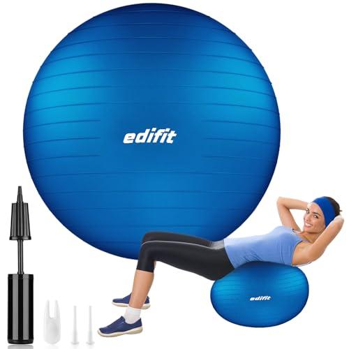EDIFIT, Palla Fitness, 55, 65 e 75cm, Pilates Attrezzi Casa, Incluso il Gonfiatore, Fitball, Yoga Accessori, Palla Gravidanza, Ginnastica Ritmica (65cm, Blu)