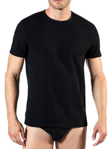 Liabel 2 Maglie Termiche Uomo 100% Caldo Cotone Interlock Nuova Maglia Termica Uomo in Thermocotton Soffice e Vaporosa Maglia Intima Uomo Cotone Bianche o Nere S-XXL (L, Nero - Girocollo)