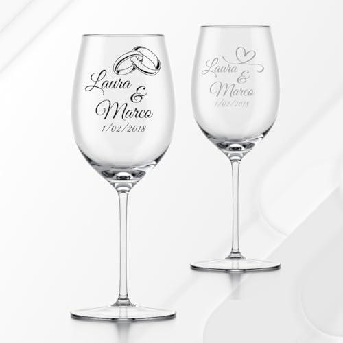 Coppia di calici personalizzati con incisione laser - Regalo per Matrimonio e Anniversario
