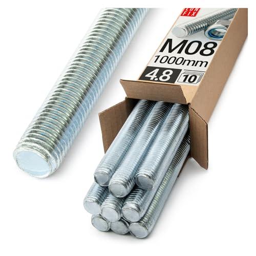 Barra Filettata M8x1000 mm - Set da 10 Pezzi in Acciaio 4.8 DIN 976 Lun Fix