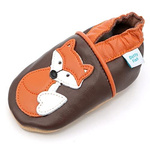 Dotty Fish Scarpine Unisex per Bambini e Neonati in Pelle a Piedi Nudi - Volpe Bruna