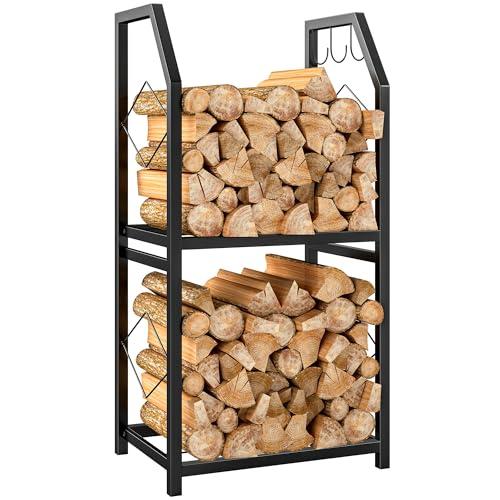 Outsunny Porta Legna per Interni in Metallo a 2 Livelli con Ganci