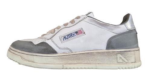 Autry Medalist Low Scarpe Sneakers in Pelle Supervintage Bianco Grigio Verde