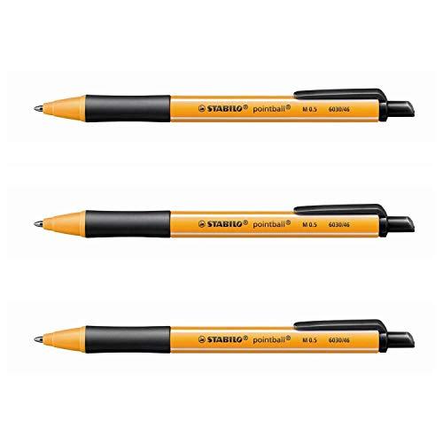 Stabilo Pointball Penna a Sfera Retrattile Nera - Confezione da 3