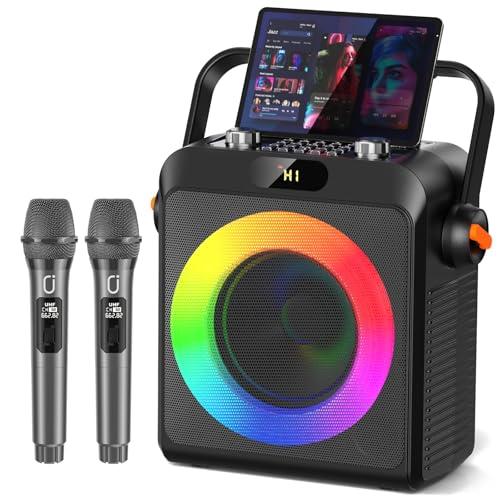 JYX Karaoke con 2 microfoni, Karaoke microfono bluetooth altoparlante con luci da DJ per adulti bambini, karaoke professionale completo portatile per feste a casa, all'aperto, supporto REC, TWS