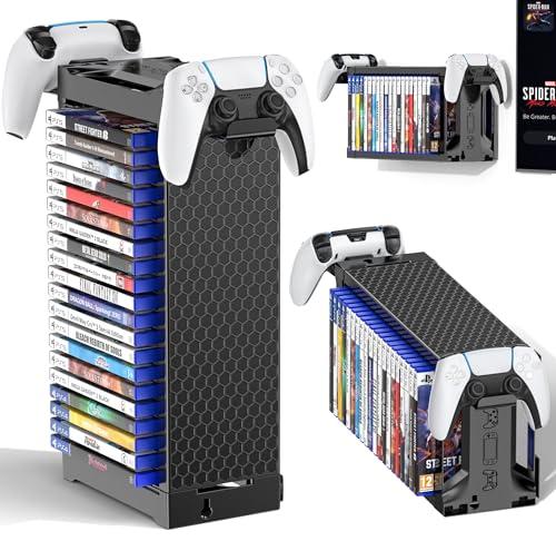 Supporto a Torre per 20 Dischi di Videogiochi con Supporto Controller - Organizer Universale