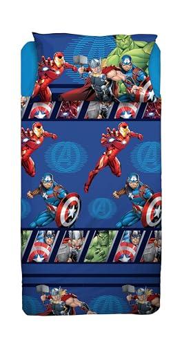 Avengers, Set Lenzuolo Letto Singolo, Completo Letto Singolo Disney, Blu, Marvel, 100% Cotone