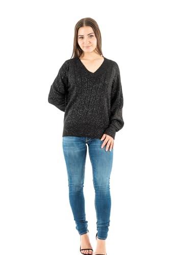 ONLY Onllucia LS V-Neck Knt Maglione Lavorato a Maglia Nero Glitter Donna
