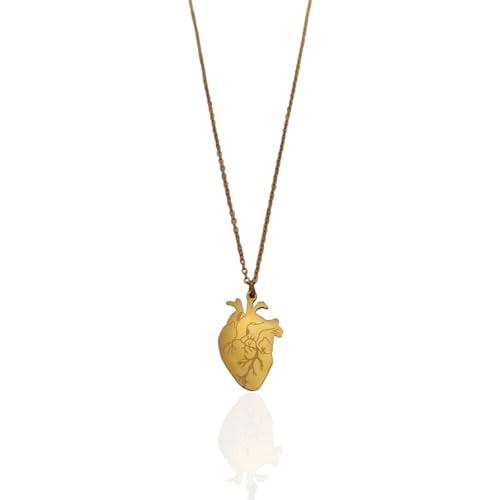 Collana in Acciaio con Ciondolo Cuore Anatomico Personalizzabile Oro - Piccolo