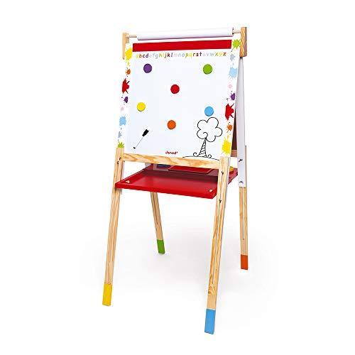 Janod Kids Wooden Double Sided Easel 'Splash' - Dynamic, Height Adjustable - Magnetic Whiteboard + Chalk Board - Including 13 Accessories - From 3 Years Old, J09611