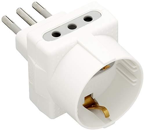 BTicino S3610D Adattatore Tris con 1 Presa Tedesca 2 Prese, 10A, Colore Bianco, 1500 W, 250 V