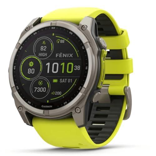 Garmin Fenix 8 - 51 mm, Solare, Zaffiro Titanio con Fascia in Silicone Ampyellow/Grafite
