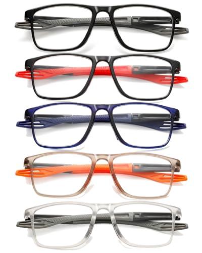 Hubeye 5 Paia Occhiali da Lettura Sportivi - Uomo/Donna, Ultraleggeri, Anti Luce Blu, +2.00