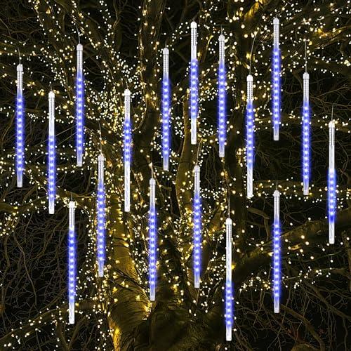 Vikdio Luci di Natale a Pioggia di Meteoriti - 16 Tubi LED Blu