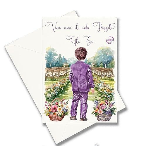 Biglietto personalizzato richiesta Paggetto bambino con busta bianca idea nozze matrimonio proposta vuoi essere il mio paggetto