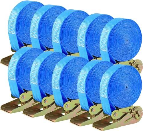 TLGREEN Cinghie di Ancoraggio con Cricchetto, 6m, 25mm, 800kg, Blu (10 pezzi)