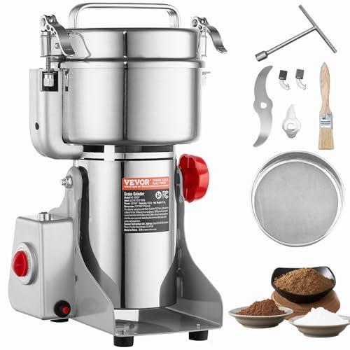 VEVOR 1000g Mulino Elettrico per Cereali, Macina Spezie Commerciale Alta Velocità 3000 W, Macchina Polverizzazione in Acciaio Inox, per Cereali Secchi, Spezie, Caffè, Mais, Pepe, Tipo Oscillante