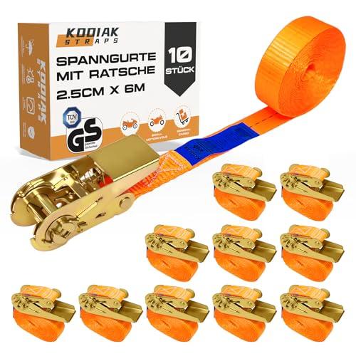 KODIAK STRAPS - 4 Cinghie di Tensione con Cricchetto, 6m x 1000kg, 25mm - Arancione