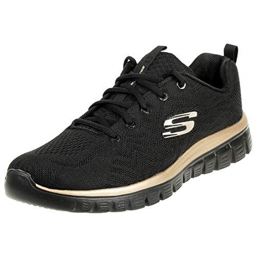 Skechers Graceful Get Connected, Sneaker Donna, Nero Black Mesh Rose Gold Trim, 38.5 EU