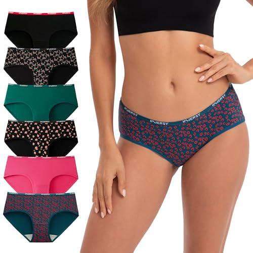 INNERSY Slip Donna Cotone Vita Bassa Mutande Sportive Elasticizzate Intimo Midi Pacco da 6 (M, 3 Stampe, 3 Colori Solidi)