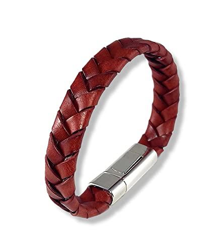 Bracciale Uomo in Cuoio Intrecciato Rosso Bordeaux con Chiusura in Acciaio - Collezione Patagonia LuZ