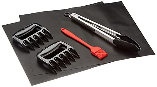 Arioni Set di tappetini per barbecue, 2 tappetini da forno, pennello per barbecue, pinza per barbecue, artigli per carne, antiaderenti, riutilizzabili