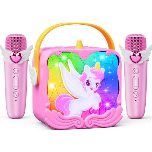 Unicorno Karaoke per Bambini con Luci LED e Doppio Microfono